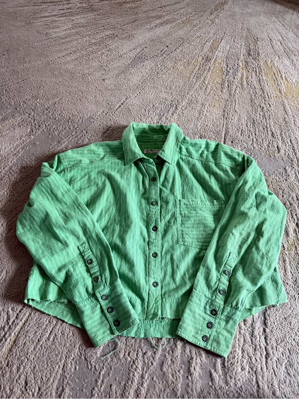 We the Free cropped button down shirt green oversized boxy XS